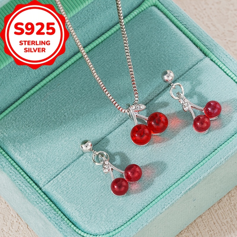 Women's S925 Sterling Silver Cherry Pendant Necklace — Daily Wear
